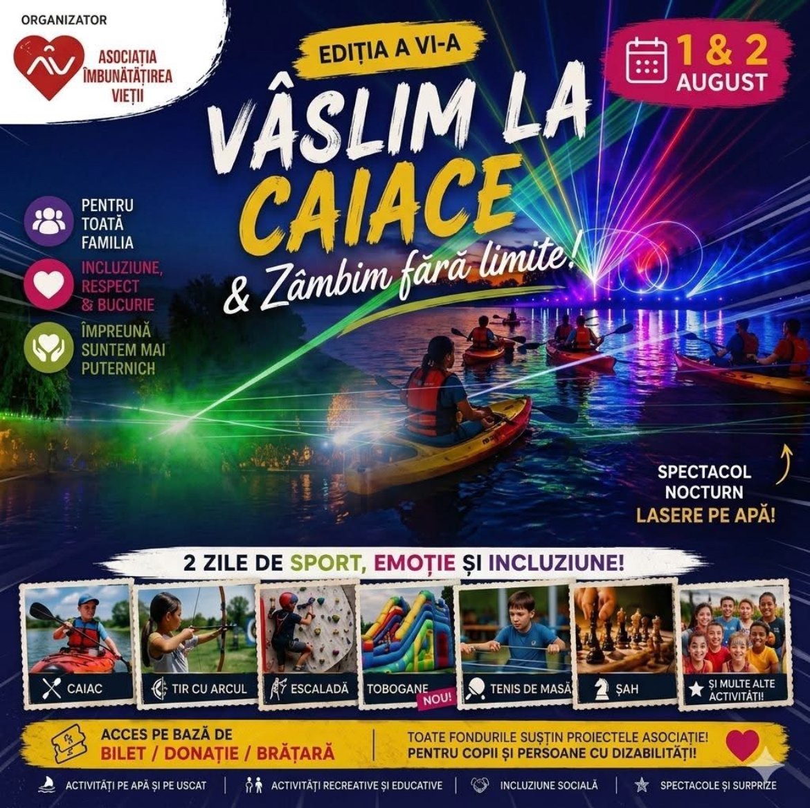 Vâslim la caiace și zâmbim fără limite – ediția a VI-a (Buzău, 1–2 august 2026)