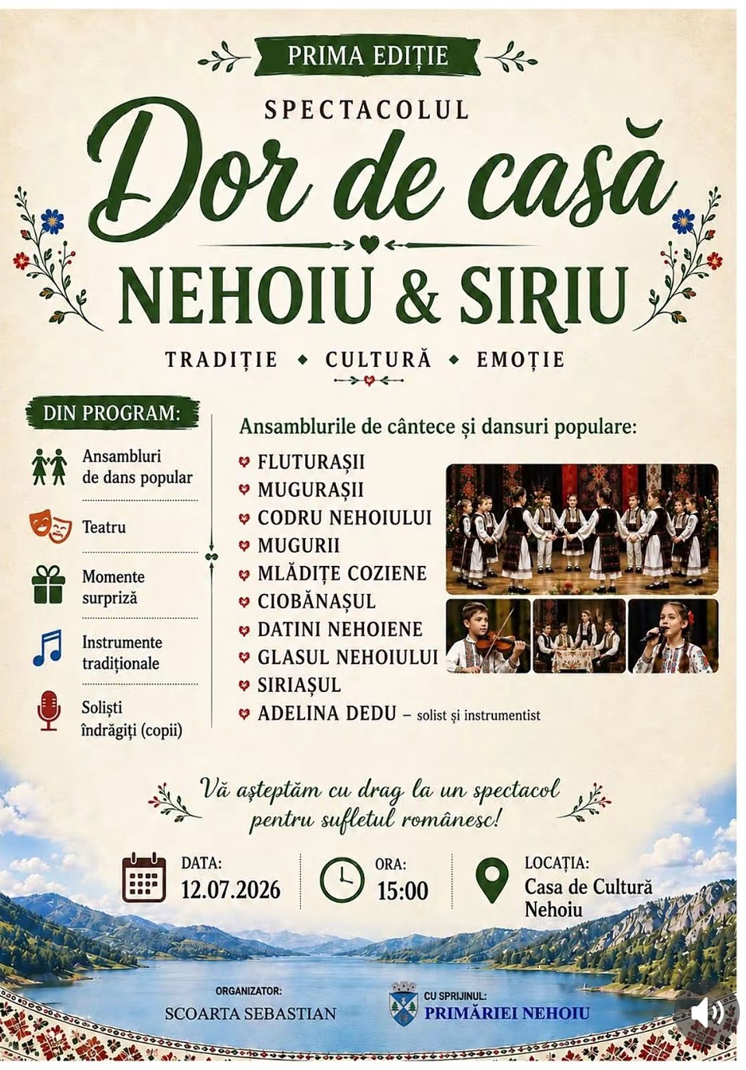 Prima ediție a spectacolului „Dor de Casă” – Nehoiu și Siriu: Tradiție, Cultură și Emoție