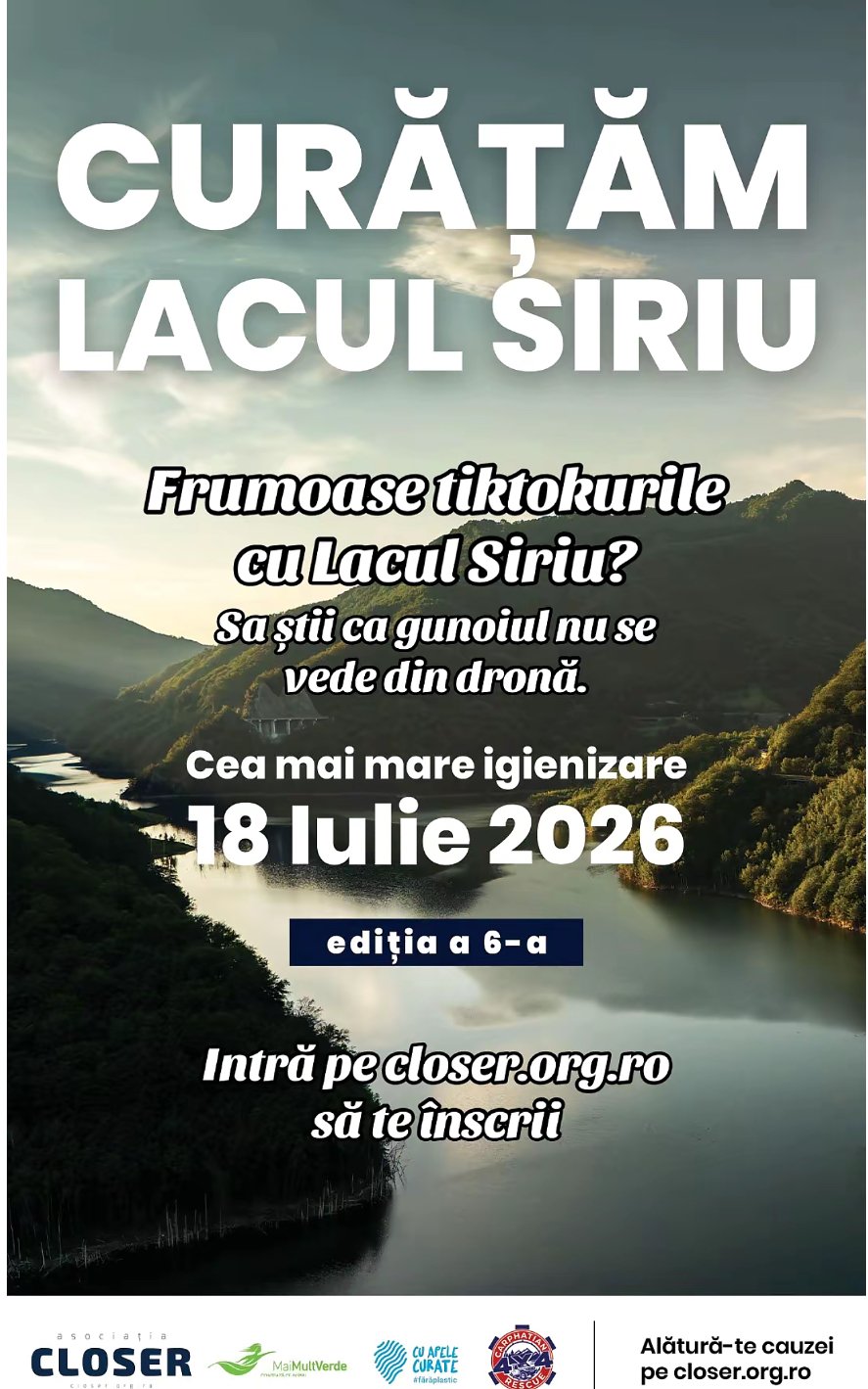 Cea mai mare igienizare a Lacului Siriu – Ediția a VI-a: O zi pentru natură, un impact pentru generații!
