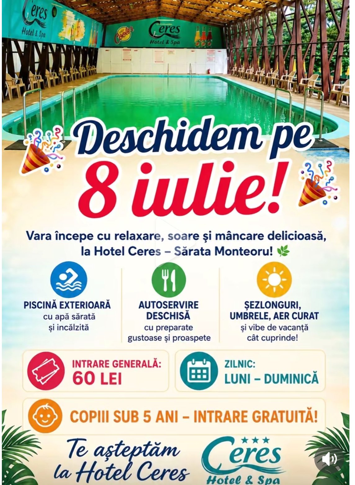 Start de sezon la piscina Hotelului Ceres din Sărata Monteoru